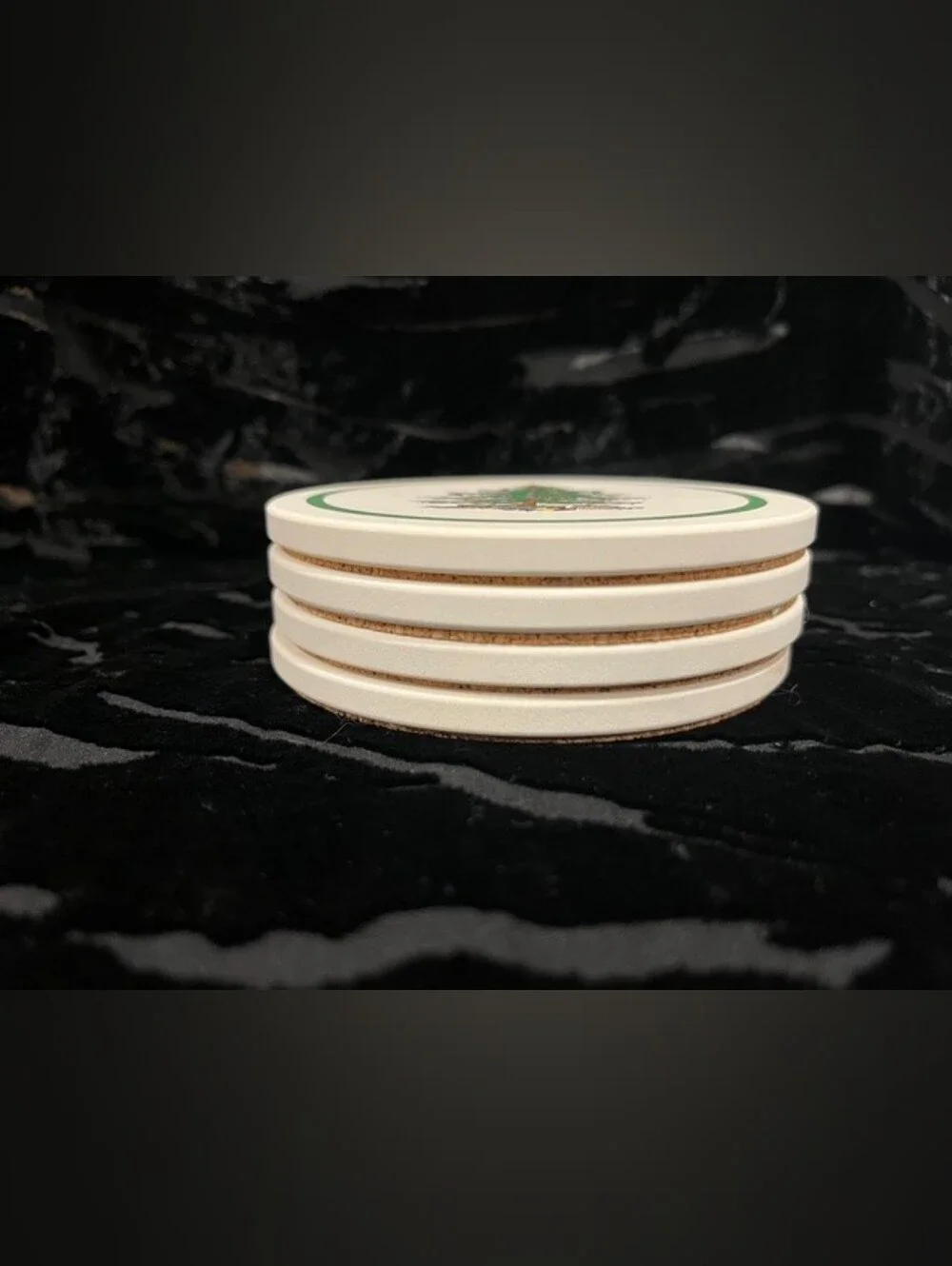 Spode Christmas Tree Absorbent Stone Coasters Set/4  Cork Back Vintage Holiday